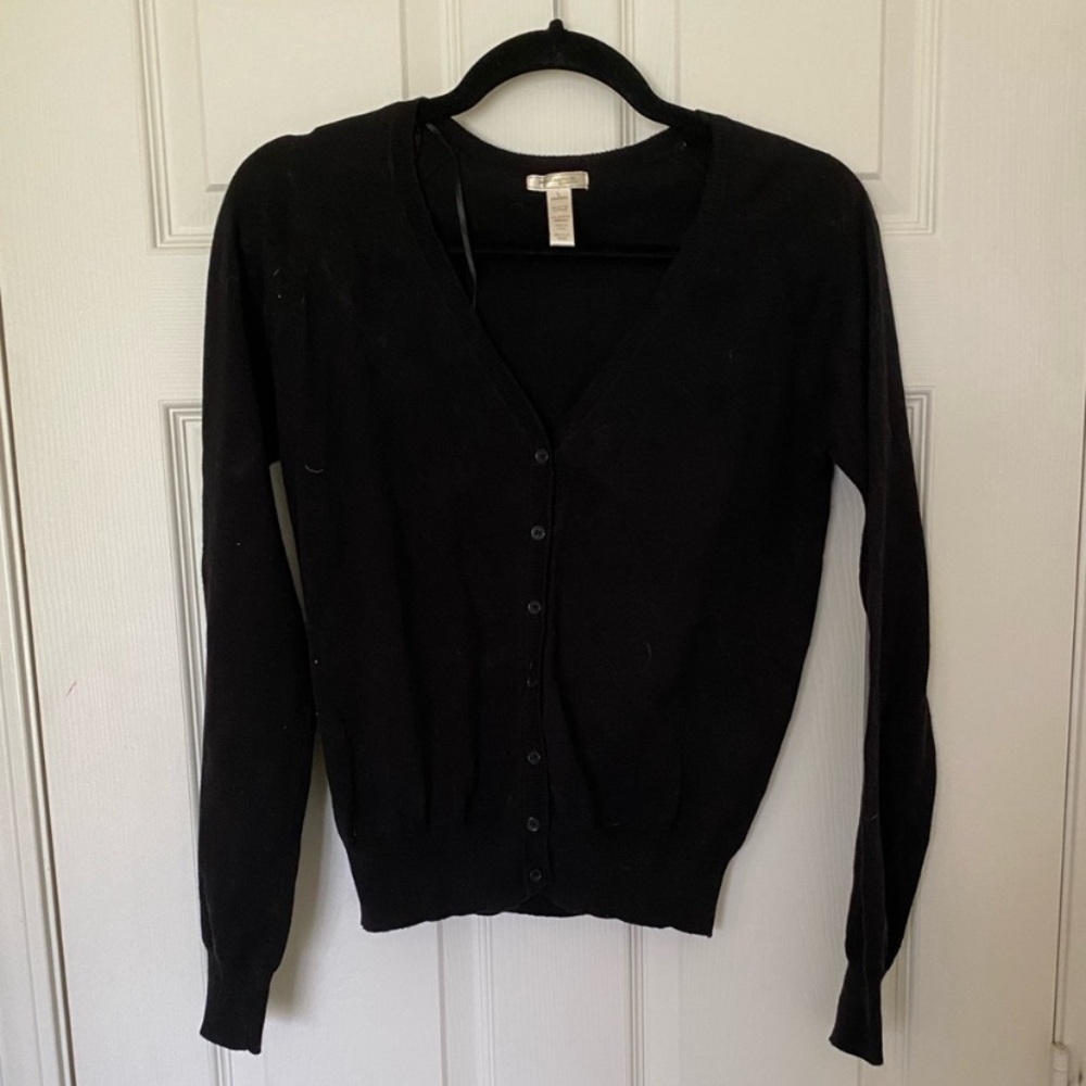Classic Black Women's V-Neck Button Cardigan Sweater